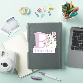 Sticker Nom Béatrice & Initiale avec motif floral (Couverture iPad)