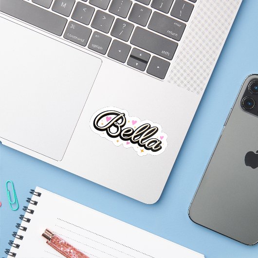 Sticker Nom Bella conception mignonne (Ordinateur portable avec iPhone)