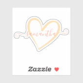 Sticker Nom Calligraphique Cœur Rose Pêche (Feuille)