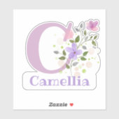 Sticker Nom Camellia plus Initial avec Floral Design (Feuille)