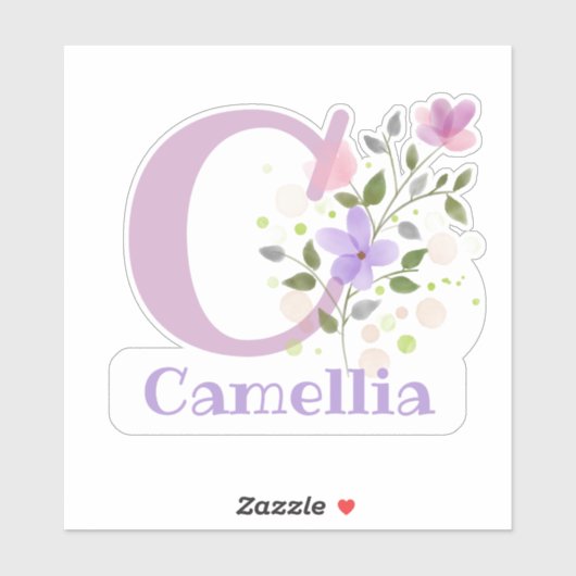 Sticker Nom Camellia plus Initial avec Floral Design (Feuille)