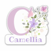 Sticker Nom Camellia plus Initial avec Floral Design (Devant)