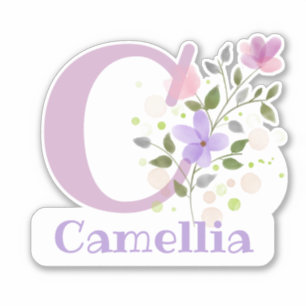 Sticker Nom Camellia plus Initial avec Floral Design