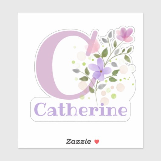 Sticker Nom Catherine plus Initial avec Floral Design (Feuille)