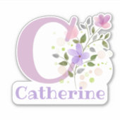 Sticker Nom Catherine plus Initial avec Floral Design (Devant)
