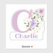 Sticker Nom Charlie plus initiale avec motif floral (Feuille)