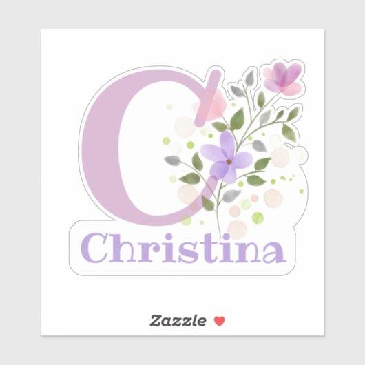 Sticker Nom Christina & Initial avec design floral (Feuille)