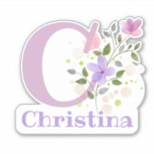 Sticker Nom Christina & Initial avec design floral (Devant)