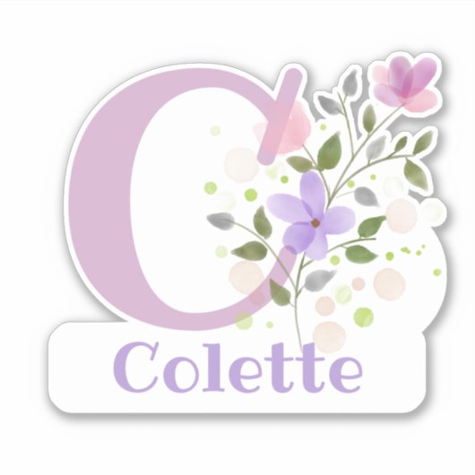 Sticker Nom Colette & Initiale avec Design Floral (Devant)