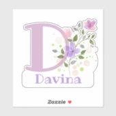 Sticker Nom Davina & Initial avec Floral Design (Feuille)