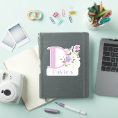 Sticker Nom Davina & Initial avec Floral Design (Couverture iPad)