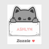 Sticker Nom de chat gris mignon personnalisé (Feuille)