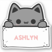 Sticker Nom de chat gris mignon personnalisé (Devant)