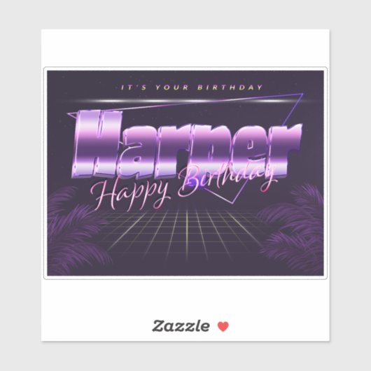 Sticker Nom de Harper Prénom lila retro (Feuille)