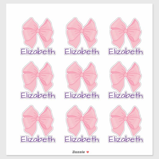 Sticker Nom de la fille mignonne Rose Bow Purple (Feuille)