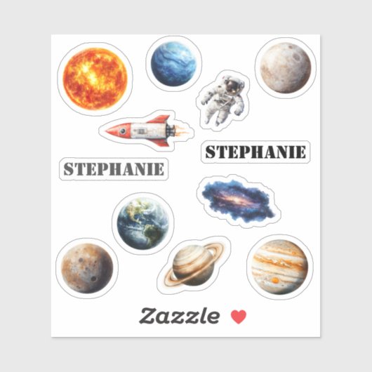 Sticker Nom de la fusée de l'astronaute Planètes spatiales (Feuille)