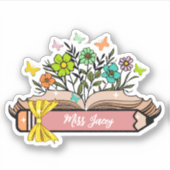 Sticker Nom de l'enseignant fleur sauvage, Enseignant pers (Devant)