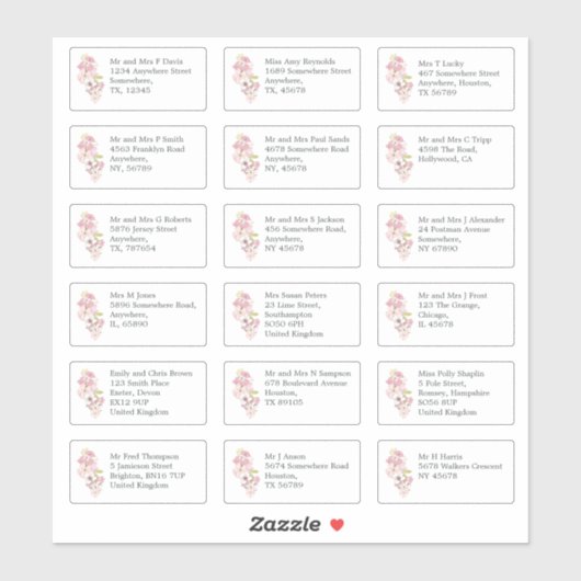 Sticker Nom de l'invité individuel Adresse Fleurs de print (Feuille)