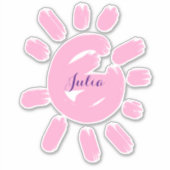 Sticker Nom de script de fille personnalisée Cute Pink Sun (Devant)