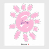 Sticker Nom de script de fille personnalisée Cute Pink Sun (Feuille)