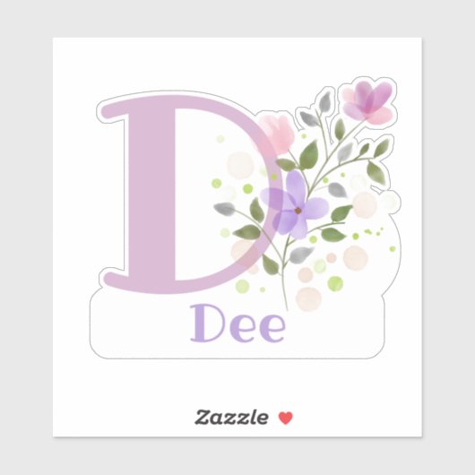 Sticker Nom Dee plus Initial avec design floral (Feuille)