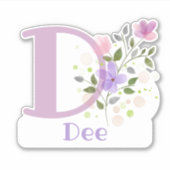 Sticker Nom Dee plus Initial avec design floral (Devant)