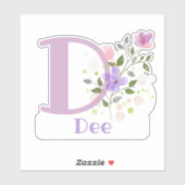 Sticker Nom Dee plus Initial avec motif floral (Feuille)