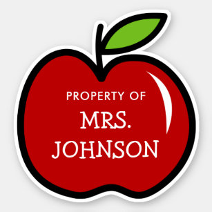 Sticker Nom d'enseignant personnalisé rouge pomme contour 
