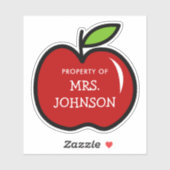 Sticker Nom d'enseignant personnalisé rouge pomme contour  (Feuille)