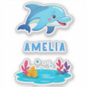 Sticker Nom des animaux de mer dauphins mignons (Devant)