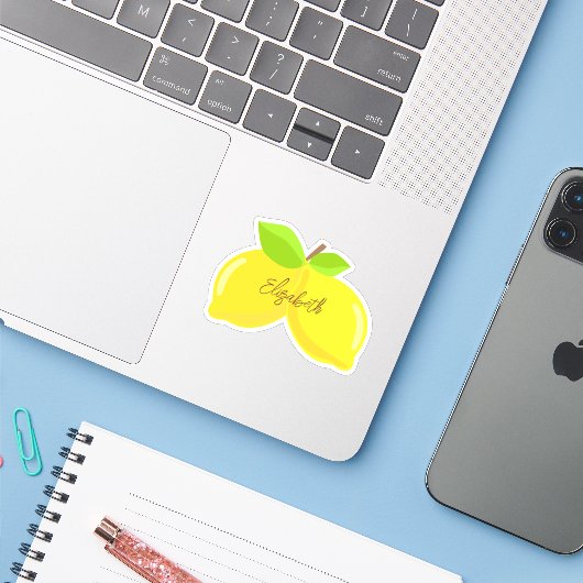 Sticker Nom des citrons en cursive (Ordinateur portable avec iPhone)