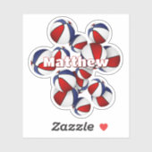Sticker nom des enfants dans les boules de basket bleu rou (Feuille)
