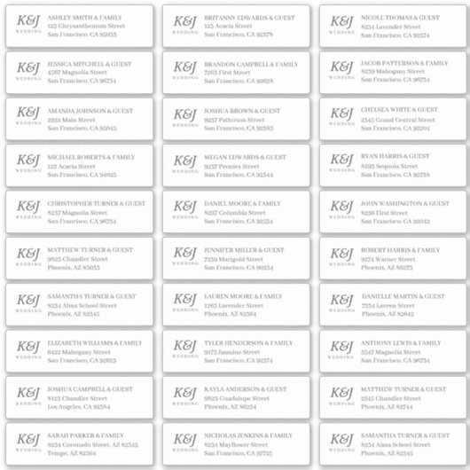 Sticker Nom d'hôte Mariage simple Monogramme Adresse (Devant)