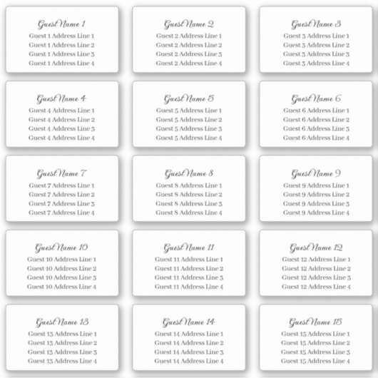 Sticker Nom d'invité Script et adresse Serif 15 Invitation (Devant)