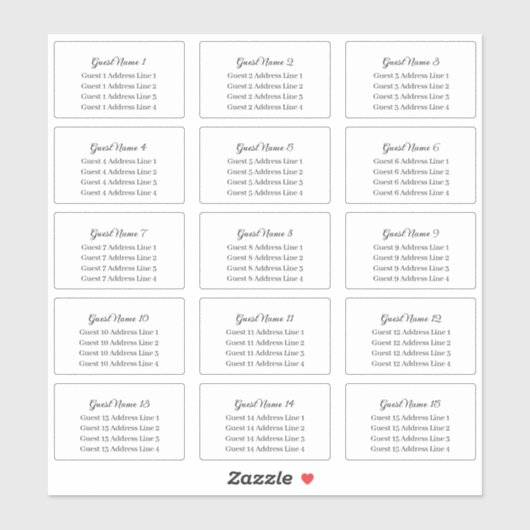 Sticker Nom d'invité Script et adresse Serif 15 Invitation (Feuille)