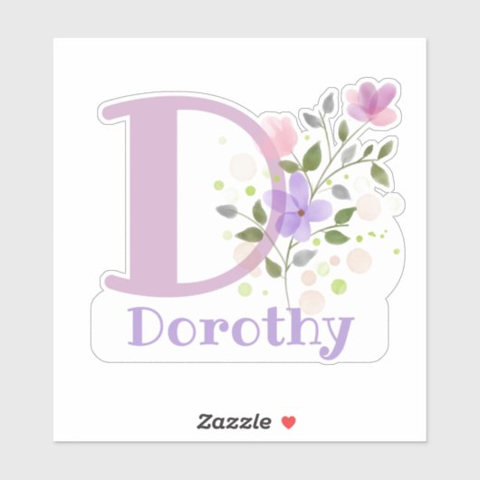 Sticker Nom Dorothy & Initial avec design floral (Feuille)