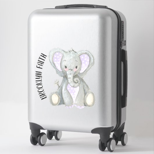 Sticker Nom du bébé mignon adorable Lavande peinte Eléphan (Sur valise)