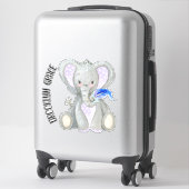 Sticker Nom du bébé mignonne adorable Plumes Lavande Eléph (Sur valise)