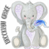 Sticker Nom du bébé mignonne adorable Plumes Lavande Eléph (Devant)