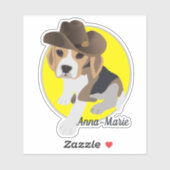 STICKER NOM DU CASQUETTE DE LA COWBOY PHOTO BEAGLE CUTE FO (Feuille)