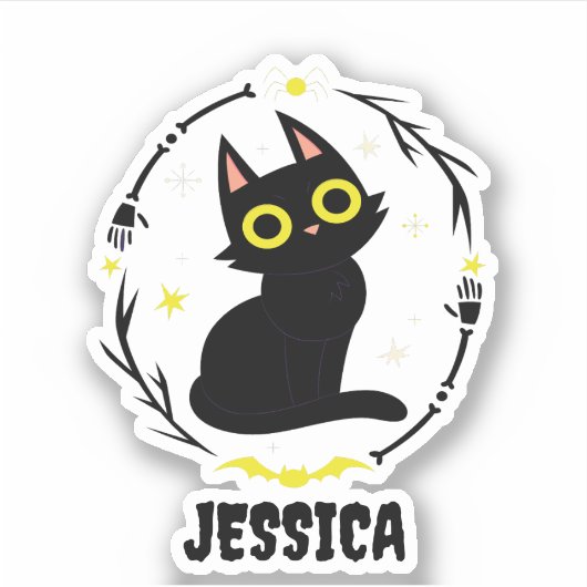 Sticker Nom du chat noir - Chat d'Halloween (Devant)