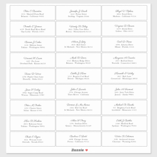 Sticker Nom du client mariage Adresse Élégant Script noir (Feuille)