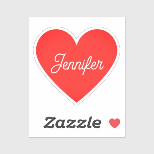 Sticker Nom du coeur rouge vif Signature Script cursif (Feuille)