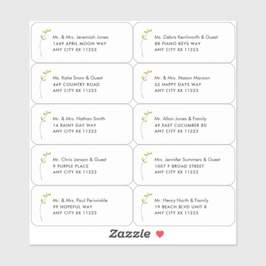 Sticker Nom du Fleur sauvage unique Mariage Adresse du cli (Feuille)