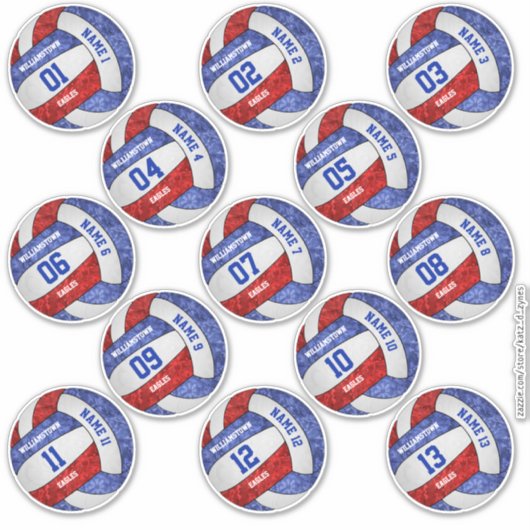 Sticker nom du joueur de volley-ball rouge girly (Devant)