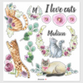 Sticker Nom du monogramme de couronne de chats mignons (Feuille)