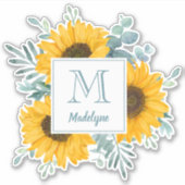 Sticker Nom du monogramme de tournesol personnalisé (Devant)