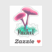 Sticker Nom du monogramme du champignon rose (Feuille)