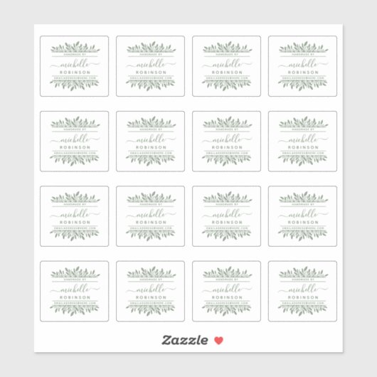 Sticker Nom écrit à la main Green Botanical artisanal par (Feuille)