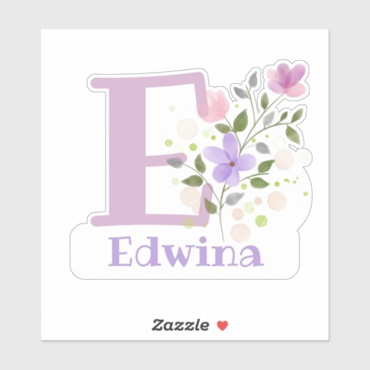 Sticker Nom Edwina plus Initial avec Floral Design (Feuille)